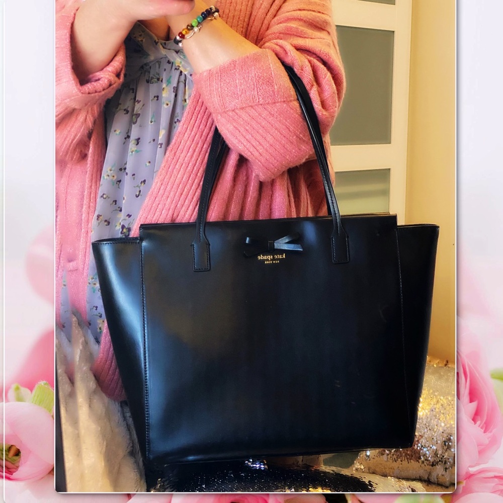 KATE SPADE XL BLACK LEATHER BOW TOTE